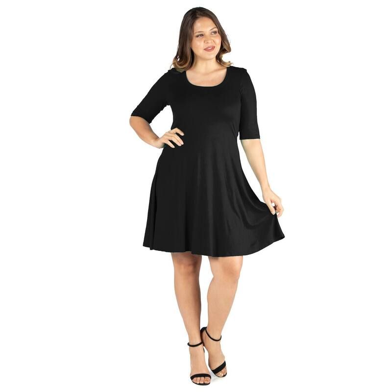 24 セブンコンフォート レディース トップス ワンピース ひざ丈 プラスサイズ Plusize 24seven Comfort Apparelbow Sleeve Knee Length Dress