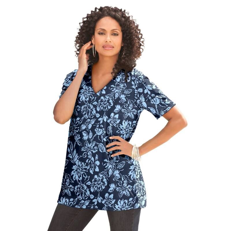 ロアマンズ レディース トップス Tシャツ Vネック プラスサイズ コットン Roamans Womens Plusize Cotton Ultimate VNeck Tee Navy Blue Fl