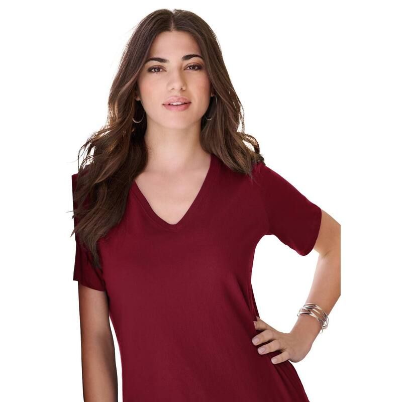 ロアマンズ レディース トップス Tシャツ Vネック プラスサイズ コットン Roamans Womens Plusize Cotton Ultimate VNeck Tee Rich Burgund
