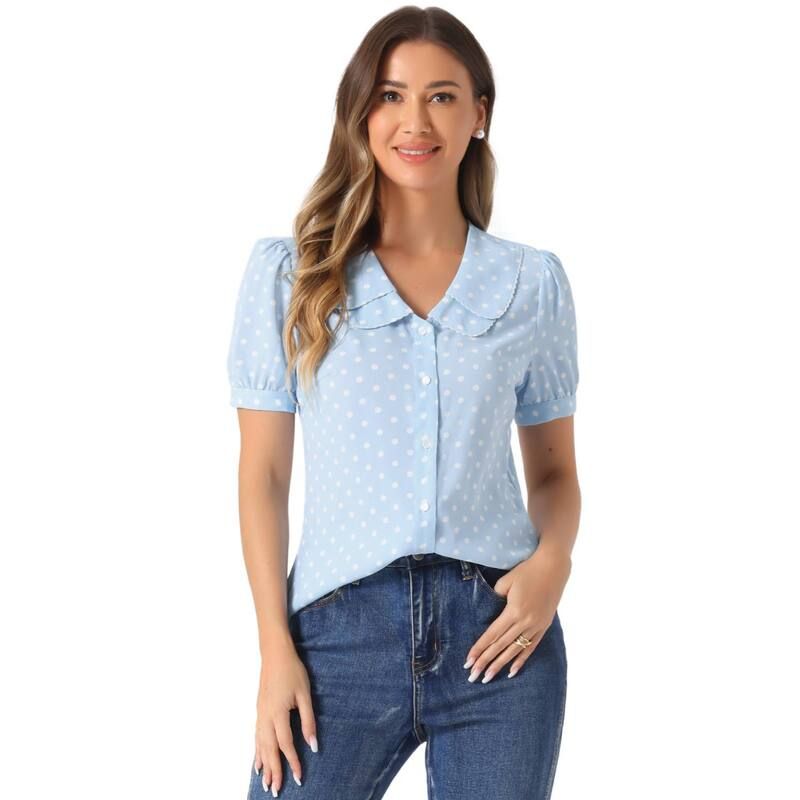アレグラ ケー レディース トップス シャツ ドット ALLEGRA K Womens Polka Dots Peter Pan Collar Short Sleeve Summer Shirtop
