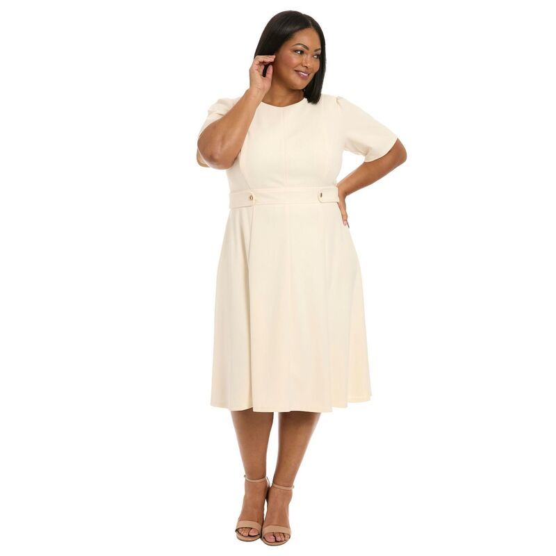 ロンドンタイムス レディース トップス ワンピース プラスサイズ ミディ Plusize London Timeshort Sleeve Fit Flare Midi Dress Ivory アイボリ 19,866円