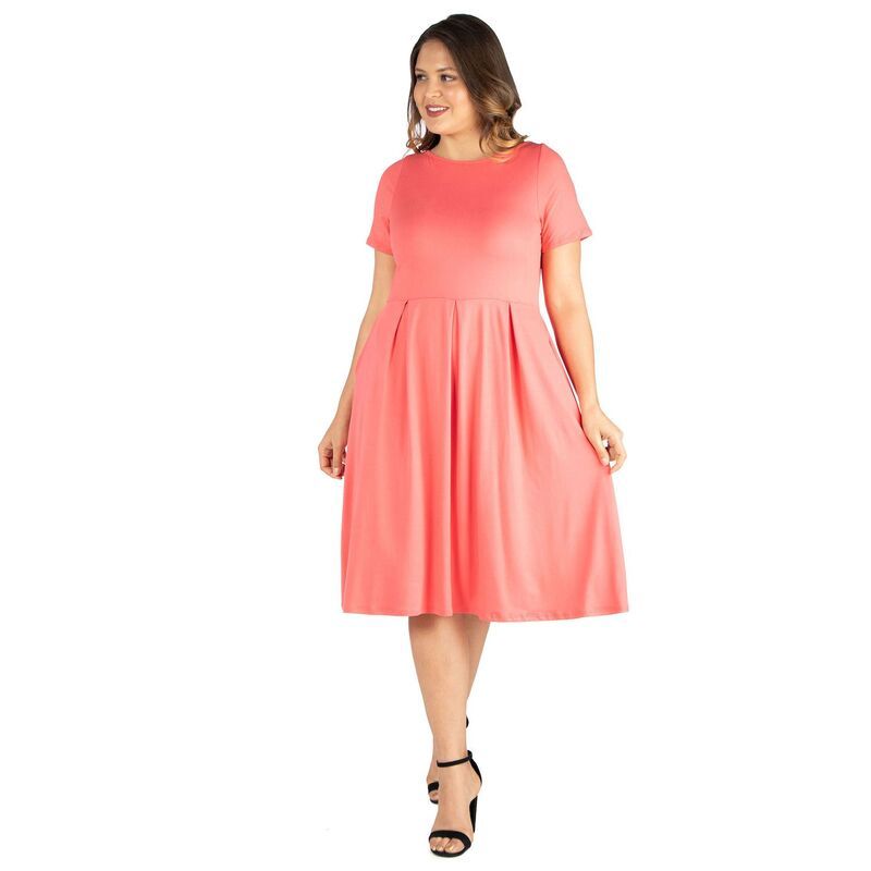 24 セブンコンフォート レディース トップス ワンピース プラスサイズ ミディ Plusize 24seven Comfort Apparel Short Sleeve Midi Skater Dr