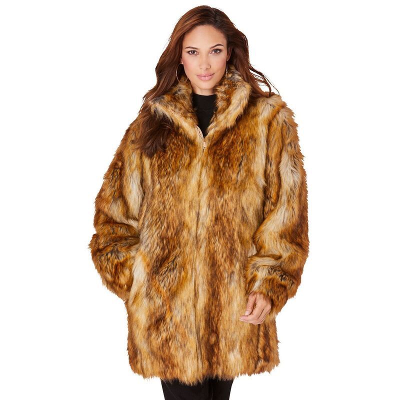 ロアマンズ レディース アウター ジャケット・ブルゾン プラスサイズ コート Roamans Womens Plusize MidLengthooded Faux Fur Coat Fox