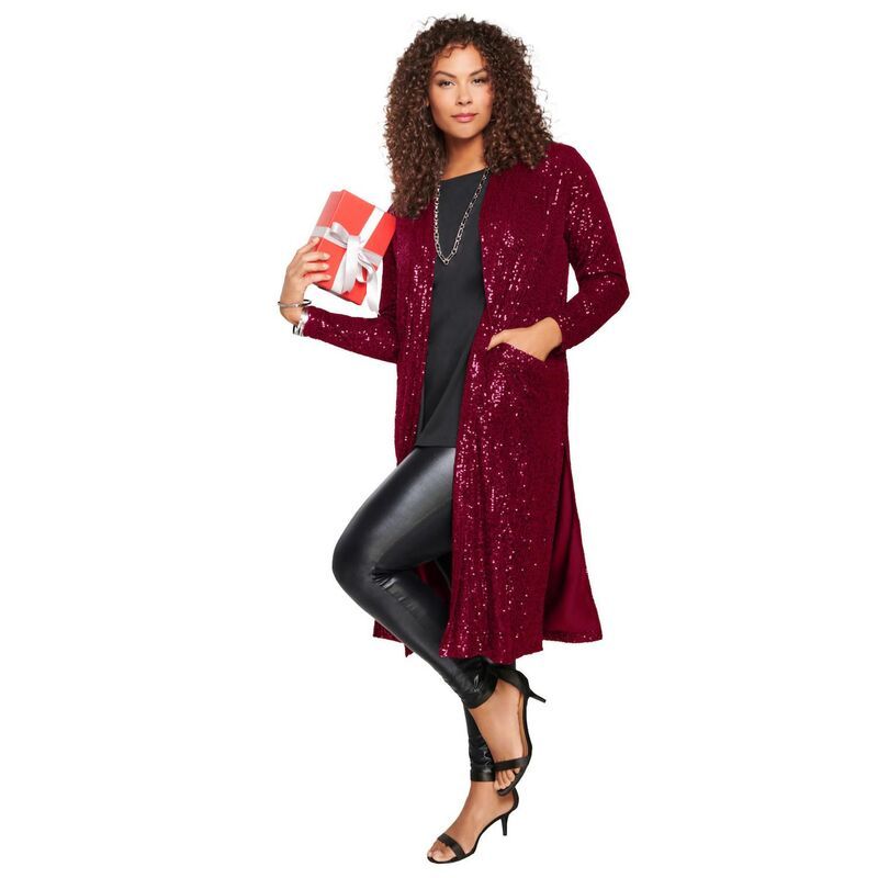 ロアマンズ レディース アウター ジャケット・ブルゾン プラスサイズ スパンコール Roamans Womens Plusize Sequin Dusterich Burgundy バーガンディ
