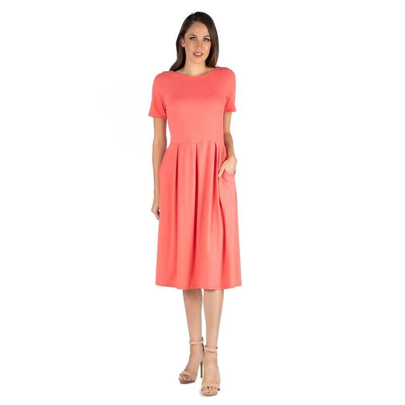 24 セブンコンフォート レディース トップス ワンピース ミディ Womens 24seven Comfort Apparel Short Sleeve Midi Dress with Pocket