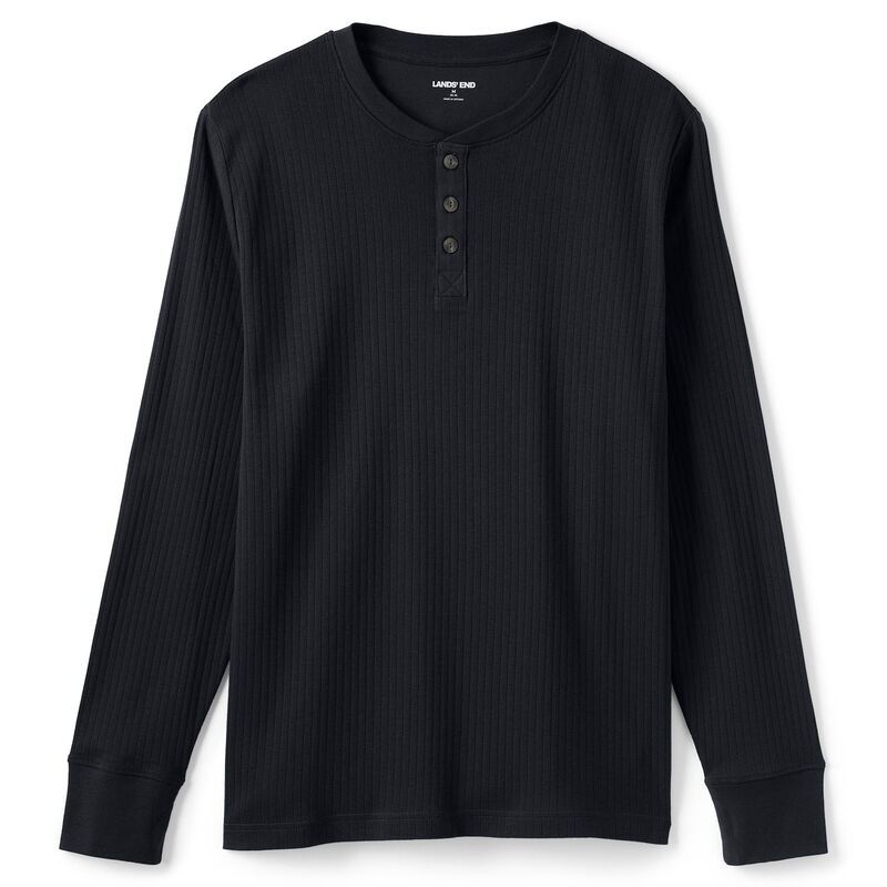ランズエンド レディース アンダーウェア ナイトウェア リブ Mens Lands End Ribbed Pajama Sleep Henley Black ブラック