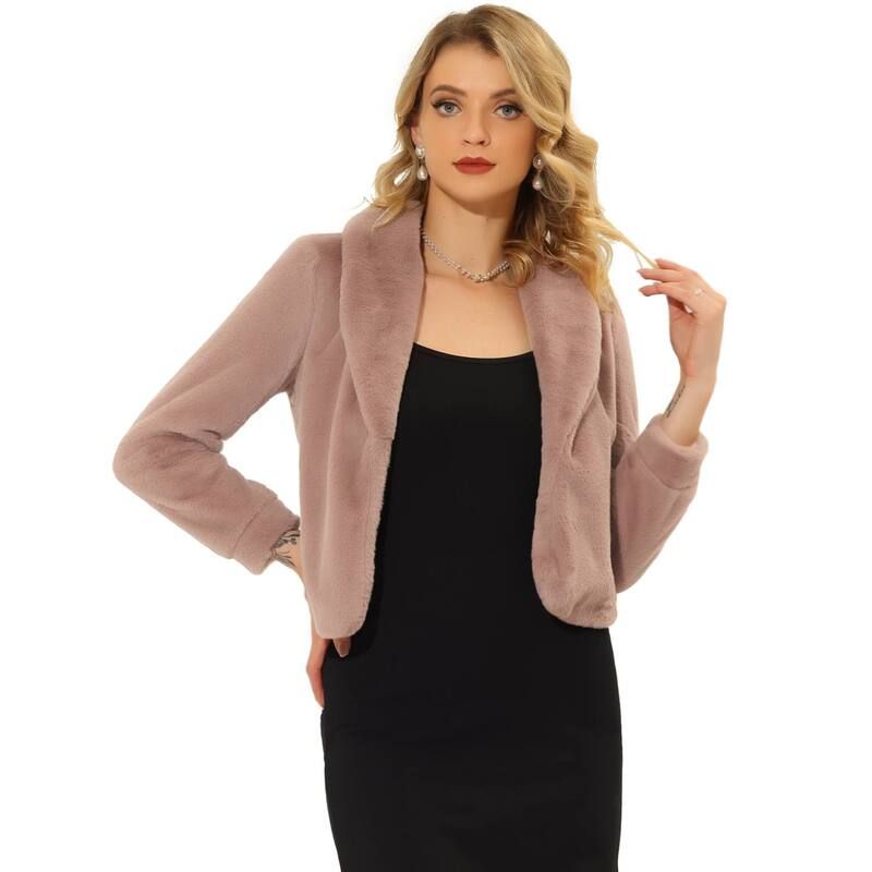 アレグラ ケー レディース アウター ジャケット・ブルゾン コート クロップド フリース ALLEGRA K Womens Notched Lapelong Sleeves Open Front Fl