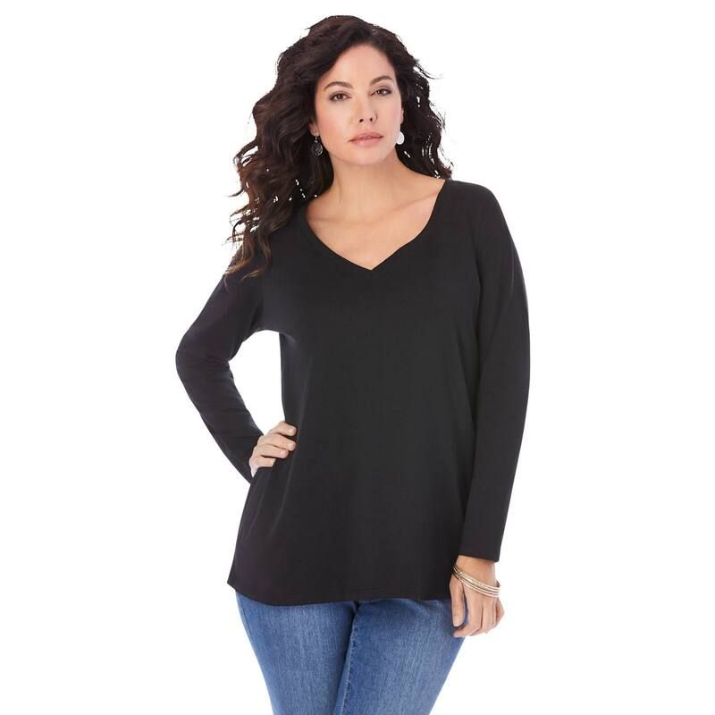 ロアマンズ レディース トップス Tシャツ Vネック プラスサイズ Roamans Womens Plusize Ultimate Long Sleeve V Neck Tee Black ブラック