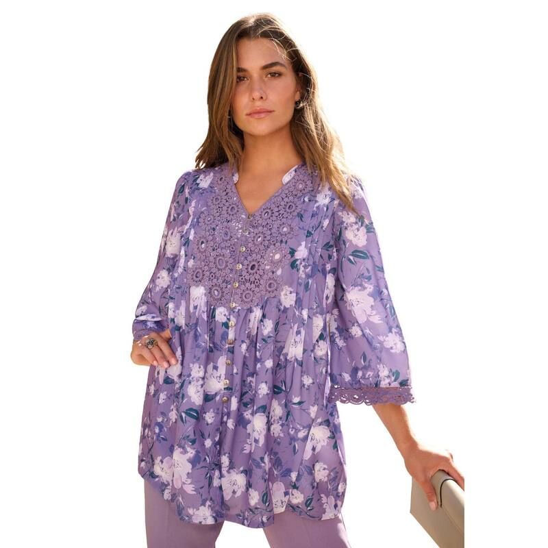 ロアマンズ レディース トップス Tシャツ レーストリム プラスサイズ ダウン レース Roamans Womens Plusize Juliet Lace Trim ButtonDown Shirt