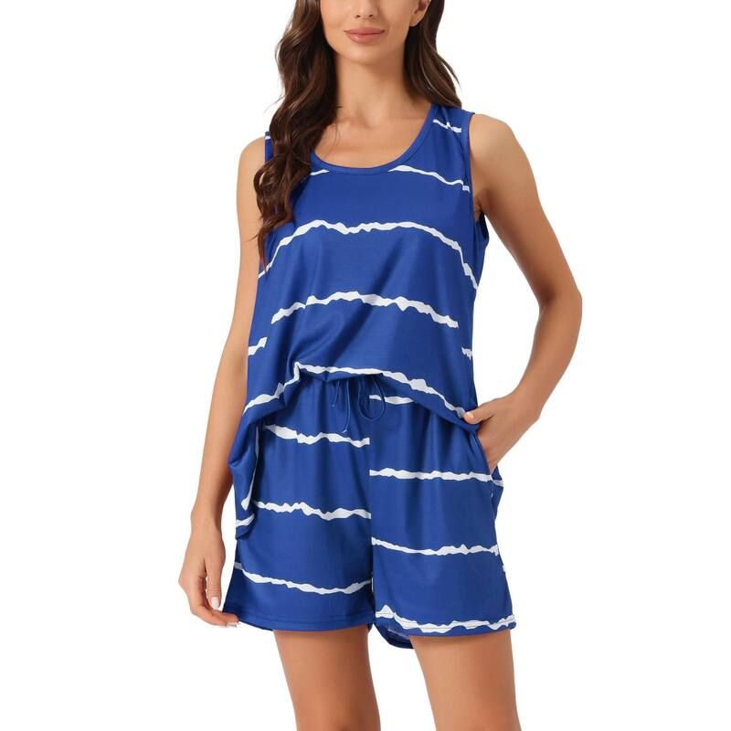 cheibear レディース アンダーウェア ナイトウェア シャツ ショートパンツ ノースリーブ cheibear Womenstriped Round Neck Sleevelesshirt Sho