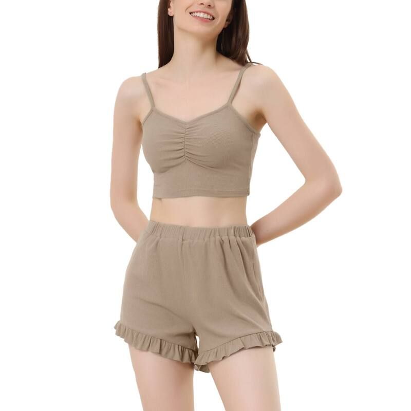 cheibear レディース アンダーウェア ナイトウェア ショートパンツ ニット cheibear Womenstretchy Knit Spaghetti Strap Runch Cami wit