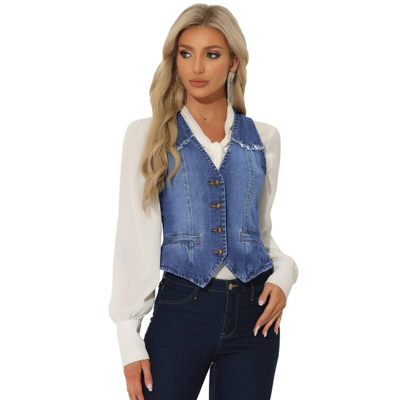 アレグラ ケー レディース アウター ジャケット・ブルゾン ベスト ノースリーブ デニム ALLEGRA K Womens Denim Vest Sleeveless Washedistressed