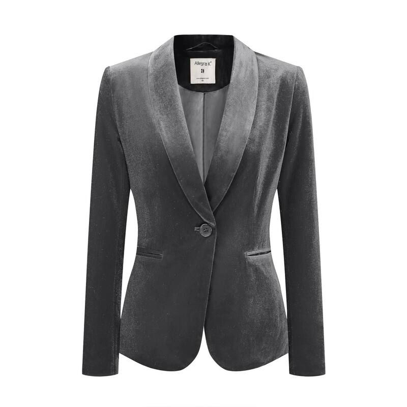アレグラ ケー レディース アウター ジャケット・ブルゾン ベルベット ブレザー ALLEGRA K Womens Work Shawl Collar Long Sleeve One Button V