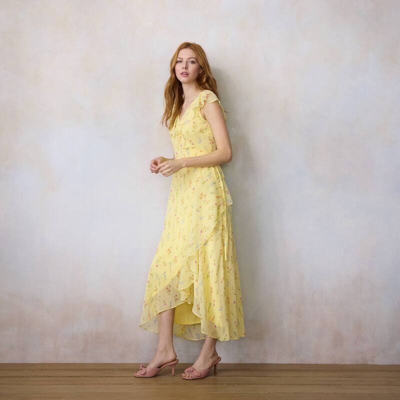 LC Lauren Conrad レディース トップス ワンピース フリル マキシ Womens LC Lauren Conrad Ruffle Wrap Maxi Dress Yellowildfl
