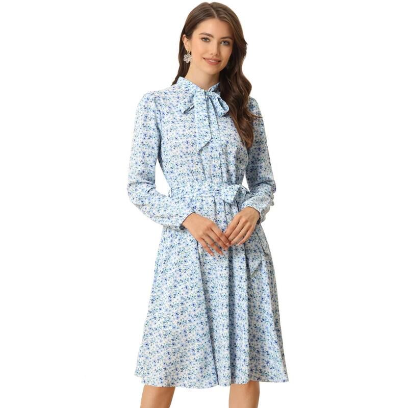 アレグラ ケー レディース トップス ワンピース ヴィンテージ シフォン フラワー柄 プリント フラワー ALLEGRA K Womens Tie Neck Chiffon Long Sleeves