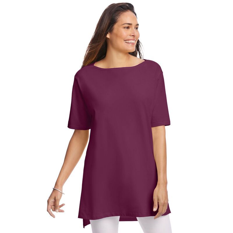 ウーマン ウィズイン レディース トップス Tシャツ プラスサイズ 半袖 Woman Within Plusize Perfect ShortSleeve Boatneck Tunic Deep Cl