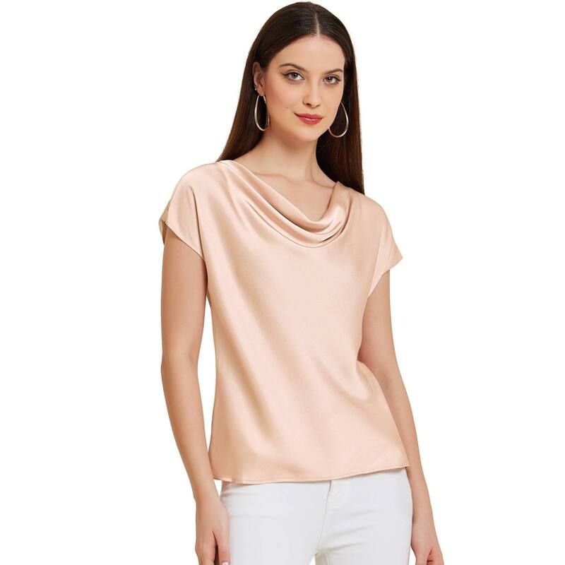 アレグラ ケー レディース トップス シャツ サテン ブラウス ALLEGRA K Satin Top For Womens Cowl Neck Short Sleeve Dressy Casual