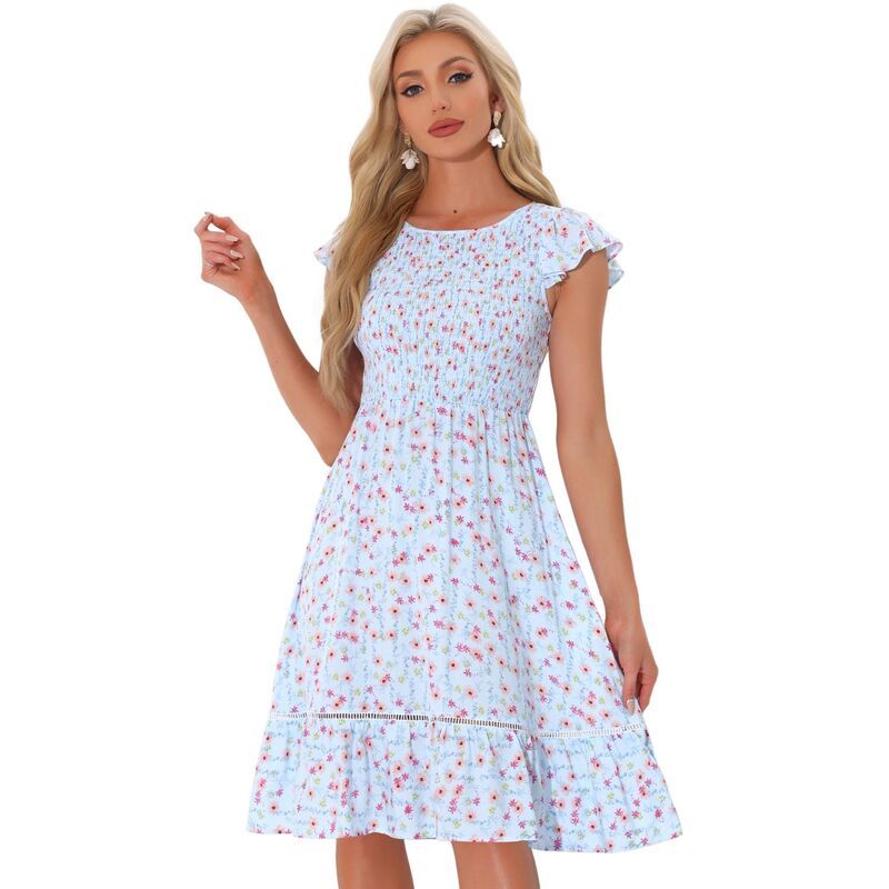 アレグラ ケー レディース トップス ワンピース フラワー柄 ミディ シャーリング フラワー ALLEGRA K Womens Fit and Flare Summer Floral Midi Smo