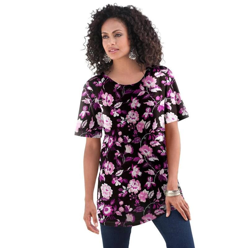 ロアマンズ レディース トップス Tシャツ クルーネック プラスサイズ コットン Roamans Womens Plusize Cotton Ultimate Crewneck Tee Rose Wi