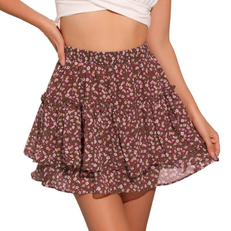 アレグラ ケー レディース ボトムスカート A ライン ハイウエスト フラワー柄 ミニ フラワー ALLEGRA K Womens Floral Elastic High Waist ALine Mi
