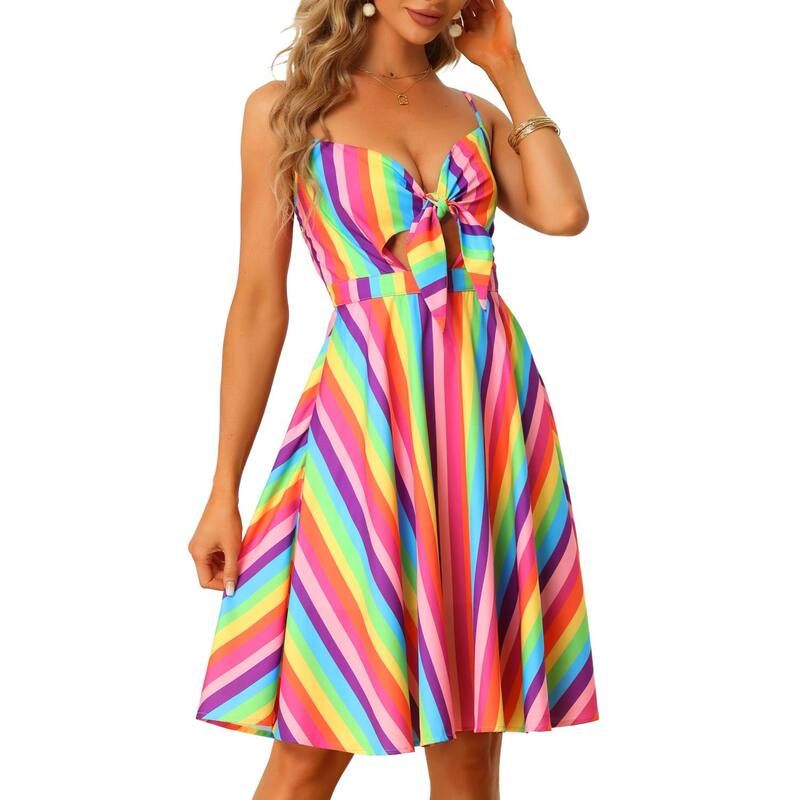 アレグラ ケー レディース トップス ワンピース Vネック ALLEGRA K Womensummer Dress Casual Beach Sundress V Neck Tie Front Rai