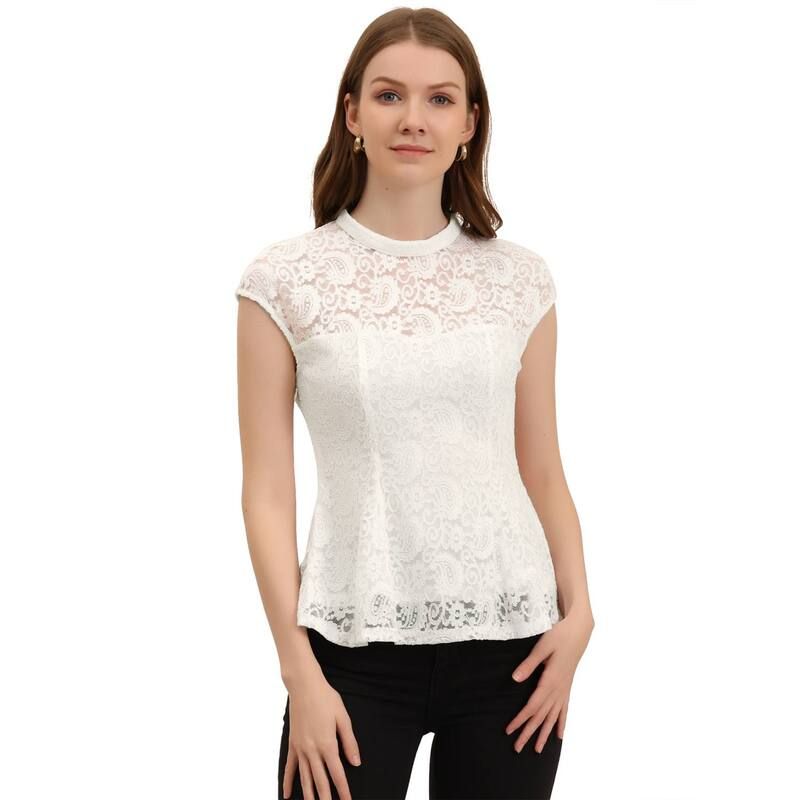 アレグラ ケー レディース トップス シャツ フラワー柄 ノースリーブラウス レース フラワー ALLEGRA K Womens Lace Floral Crochet Round Neck Slee