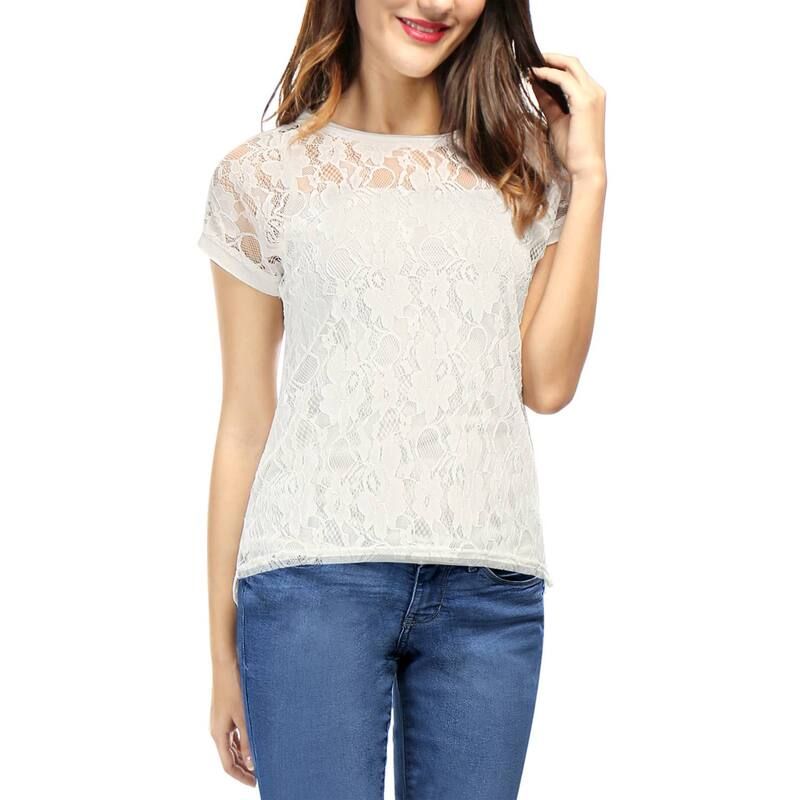 アレグラ ケー レディース トップス シャツ フラワー柄 シアー レース フラワー ALLEGRA K Womens Casual Sheer Short Sleeves Floralace Top