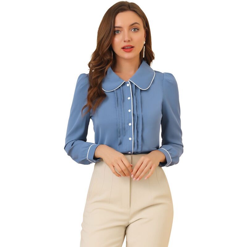 アレグラ ケー レディース トップス シャツ ボタンダウン ブラウス ALLEGRA K Womens Peter Pan Collar Work Blouse Button Down Shirt G