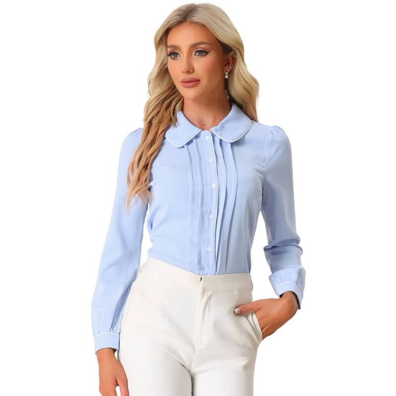 アレグラ ケー レディース トップス シャツ ボタンダウン ブラウス ALLEGRA K Womens Peter Pan Collar Work Blouse Button Down Shirt L