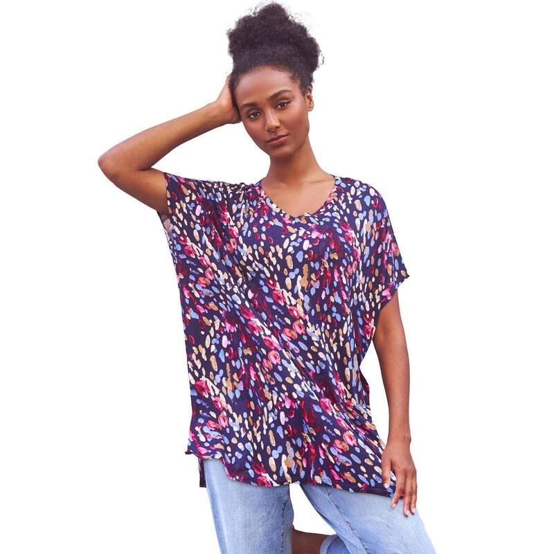 Ellos レディース トップス Tシャツ プラスサイズ ニット ellos Plusize Stretch Knit Scoop Neck Oversized Tunic Navy Abstract 11,535円