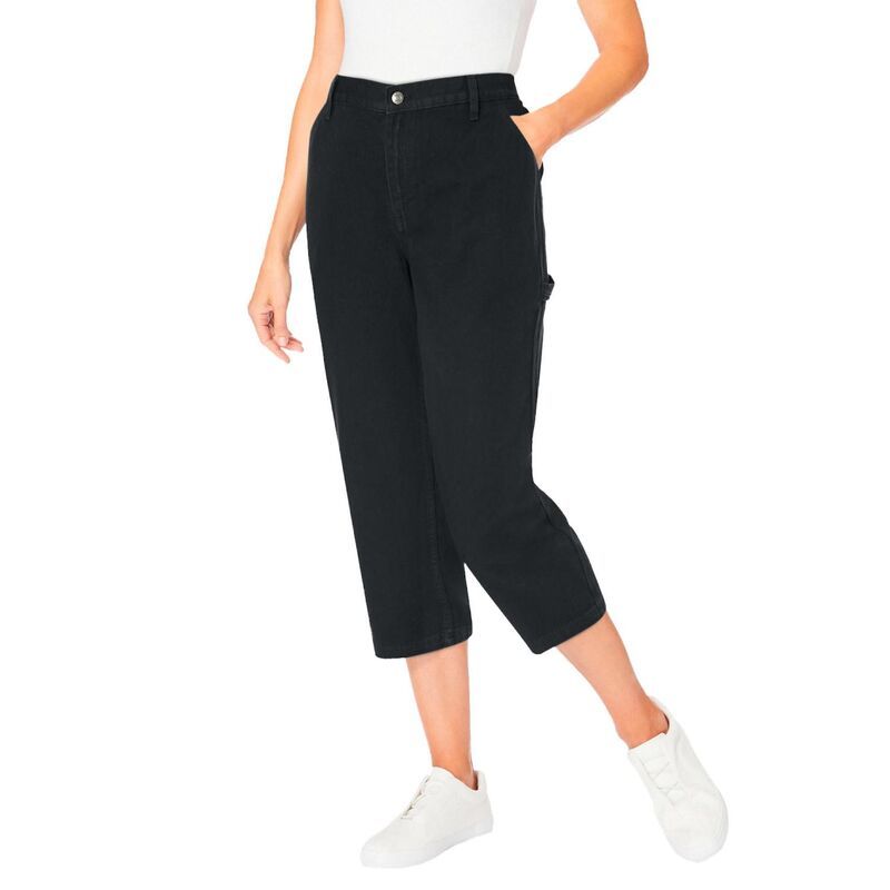 ウーマン ウィズイン レディース ボトムス カジュアルパンツ プラスサイズ デニム キャップ Woman Within Plusize Carpenter Denim Capri Black ブラック