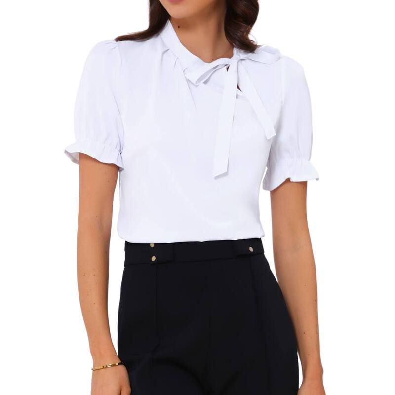 アレグラ ケー レディース トップス シャツ ブラウス ALLEGRA K Womens Bow Tie Neck Elegant Office Short Sleeve Blouse Bright