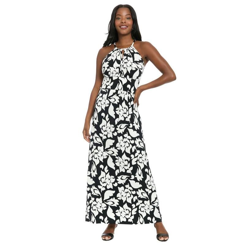 ロンドンタイムス レディース トップス ワンピース マキシ ホルター Womens London Timescroll Halter Maxi Dress Black Floral ブラック