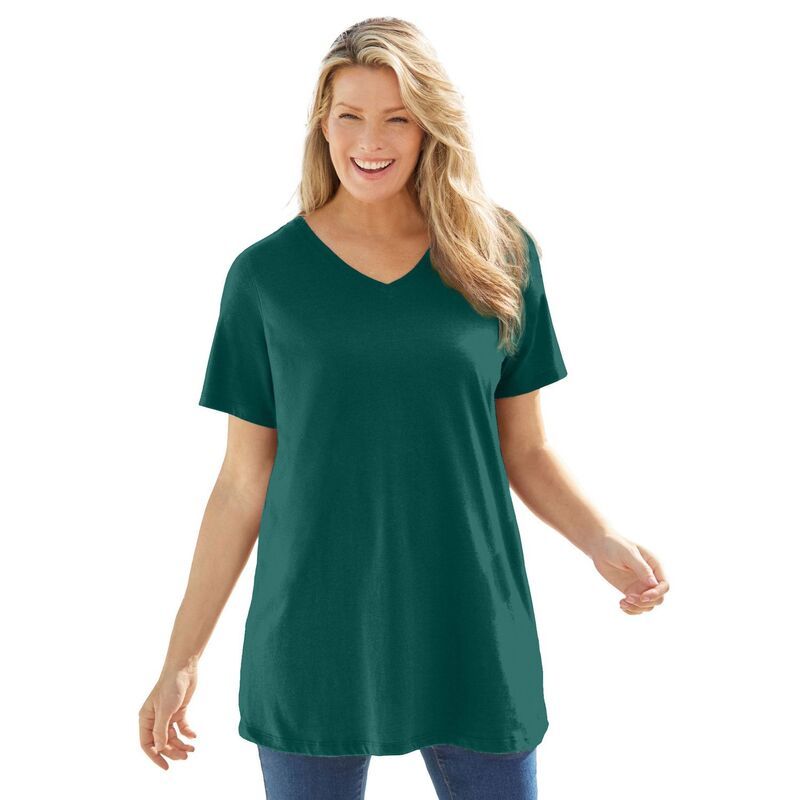 ウーマン ウィズイン レディース トップス Tシャツ Vネック プラスサイズ 半袖 Woman Within Plusize Perfect ShortSleeve VNeck Tunic Emera