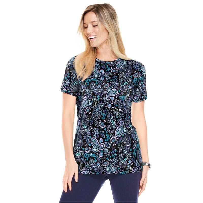 ウーマン ウィズイン レディース トップス Tシャツ クルーネック プラスサイズ プリント 半袖 Woman Within Plusize Perfect Printed ShortSleeve Cr