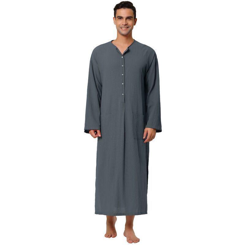 Lars Amadeus レディース アンダーウェア ナイトウェア シャツ コットン Lars Amadeus Mens Nightshirt Cotton Sleep Shirt Side Spli