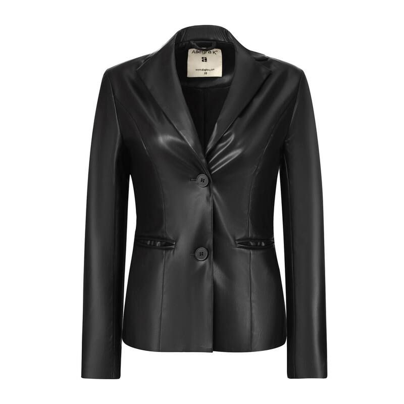 アレグラ ケー レディース アウター ジャケット・ブルゾン コート ブレザー フェイクレザー ALLEGRA K Womens Faux Leather Jacket Notched Lapel Si