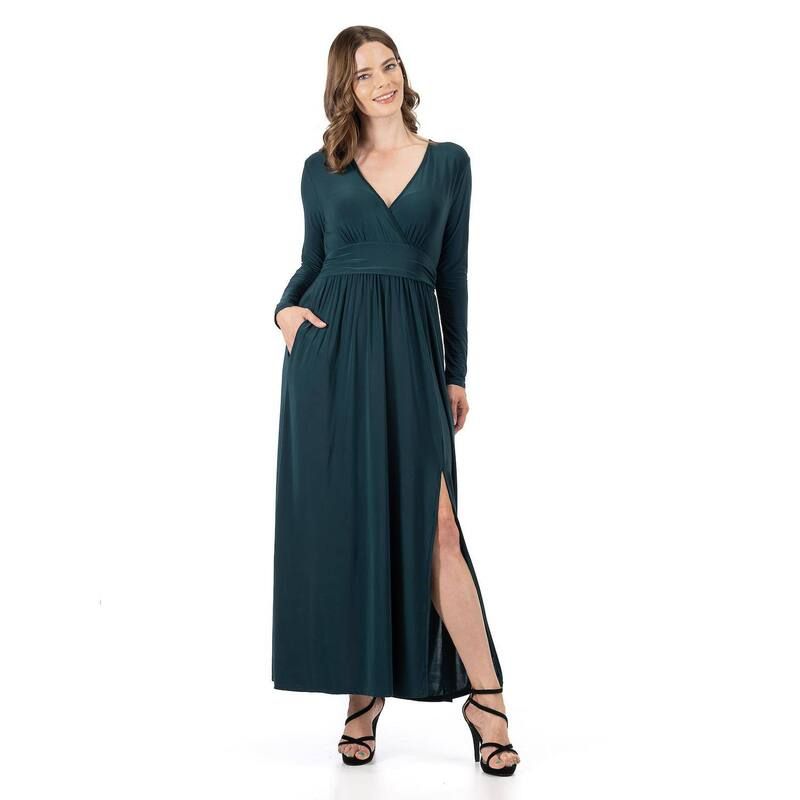 24 セブンコンフォート レディース トップス ワンピース サイドスリット Vネック マキシ Womens 24Seven Comfort Apparelong Sleeve VNeck Side S