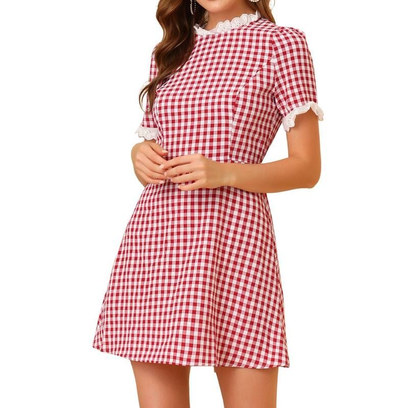 アレグラ ケー レディース トップス ワンピース ヴィンテージ フリル コントラスト ALLEGRA K Womens Ruffle Neck Contrast Panel Color Vintage