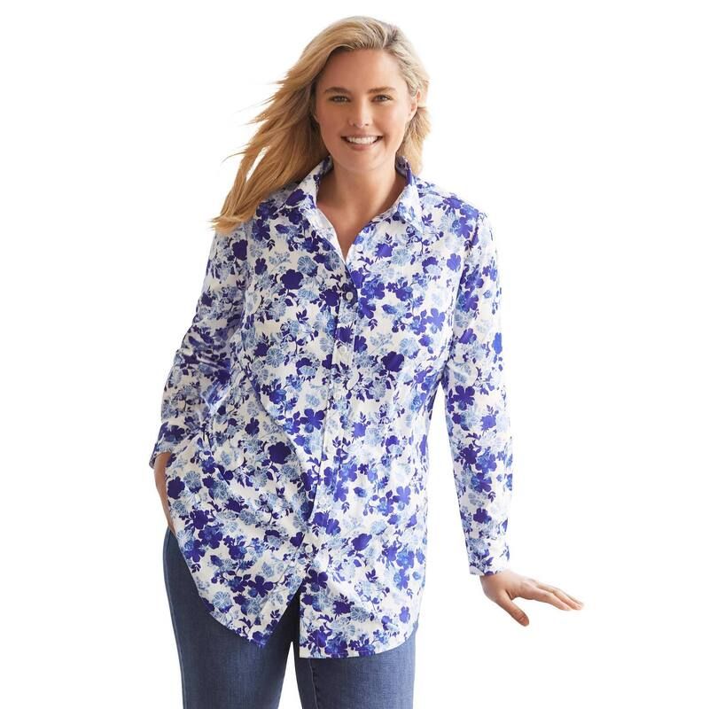 ウーマン ウィズイン レディース トップス シャツ プラスサイズ Woman Within Plusize Perfect Long Sleeve Shirt Ultra Blue Shadow ブル