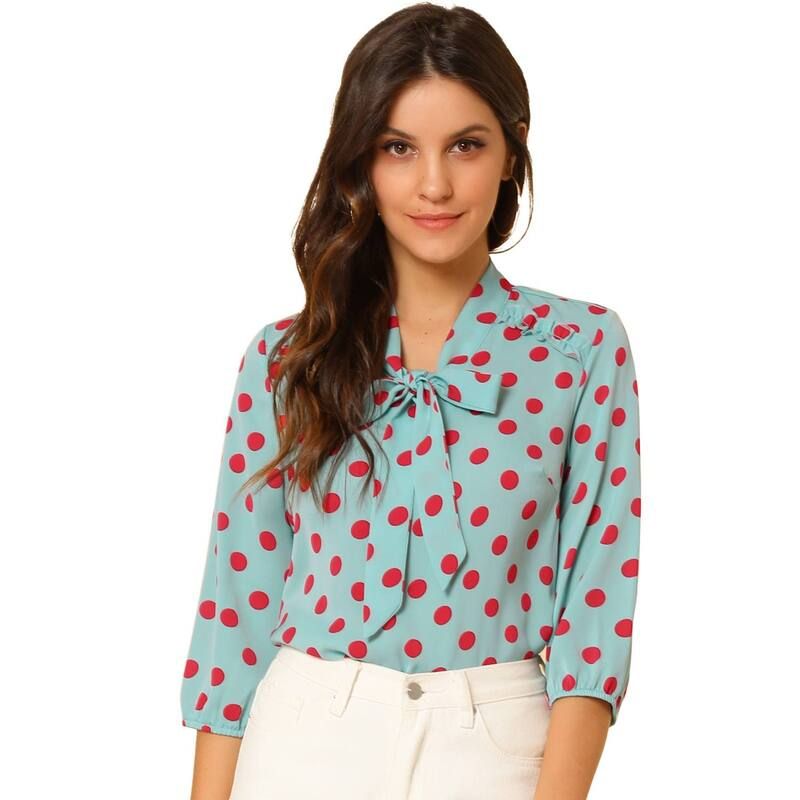 アレグラ ケー レディース トップス シャツ プリント フリル ブラウス ALLEGRA K Womens Printed Ruffle Shoulder Elasticuff Bow Tie Nec