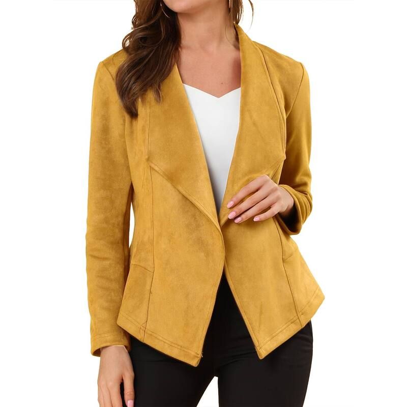 アレグラ ケー レディース アウター ジャケット・ブルゾン ドレープ スエード カーディガン ALLEGRA K Womens Faux Suede Drape Collar Long Sleeves