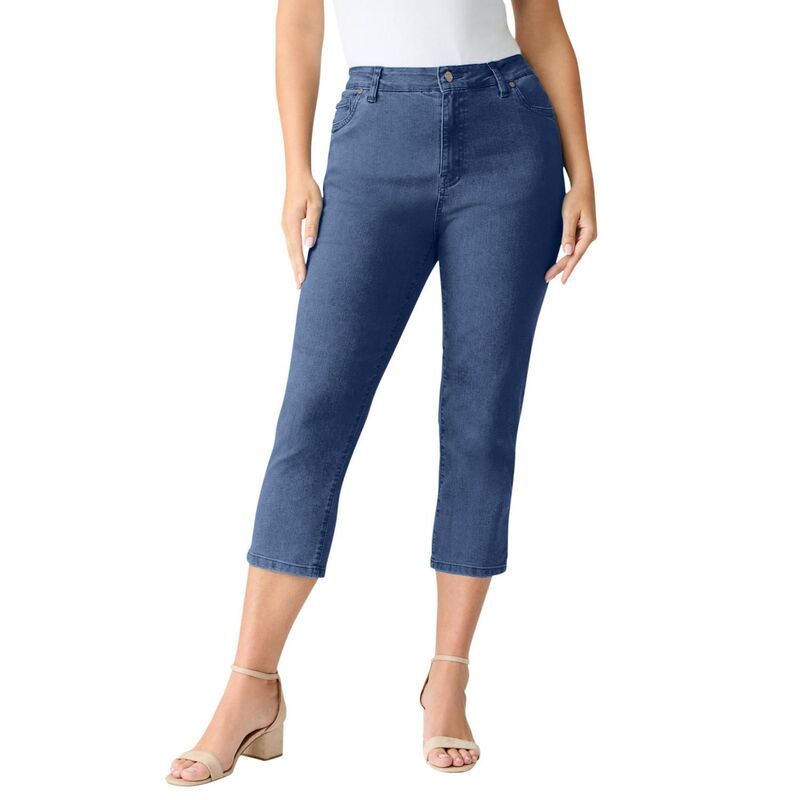 ロアマンズ レディース ボトムス カジュアルパンツ プラスサイズ キャップ Roamans Womens Plusize Classic Stretch Capri Jean Dark Stonewa