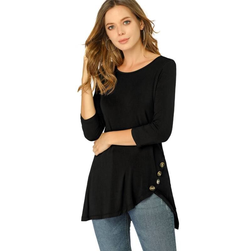 アレグラ ケー レディース トップス シャツ アシンメトリー ALLEGRA K Womens Round Neck 34 Sleeve Asymmetric Hem Casual Tunic Top