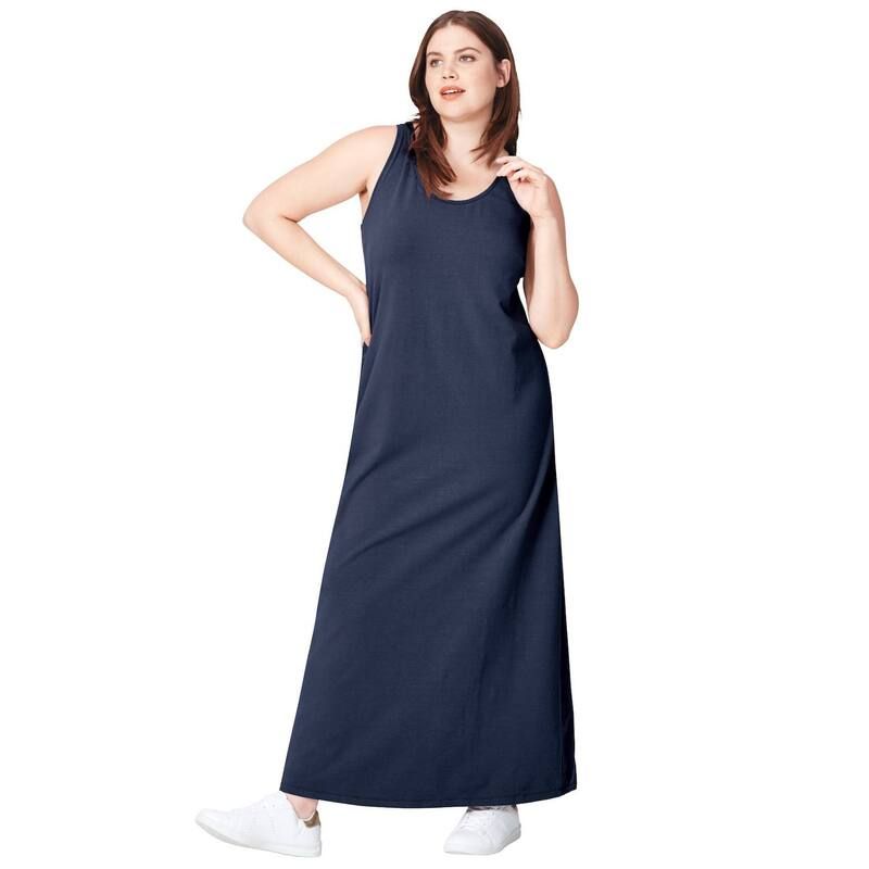 Ellos レディース トップス ワンピース A ライン プラスサイズ ノースリーブ コットン マキシ ellos Plusize Cotton Spandex Scoop Neck Sleevele