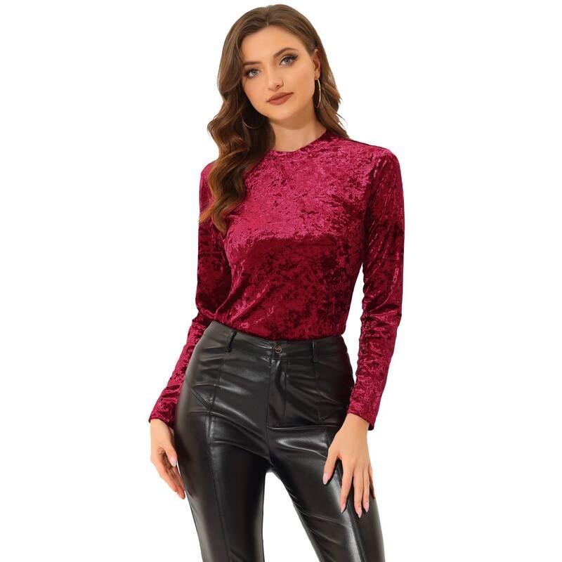 アレグラ ケー レディース トップス シャツ ベルベット ALLEGRA K Womens Velvetops Round Neck Long Sleeve Casual TShirt Burgund