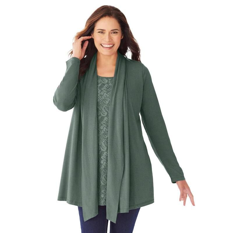 ウーマン ウィズイン レディース トップス Tシャツ プラスサイズ カーディガン レース Woman Within Plusize 2Fer Cardigan Attached Lace Tunic