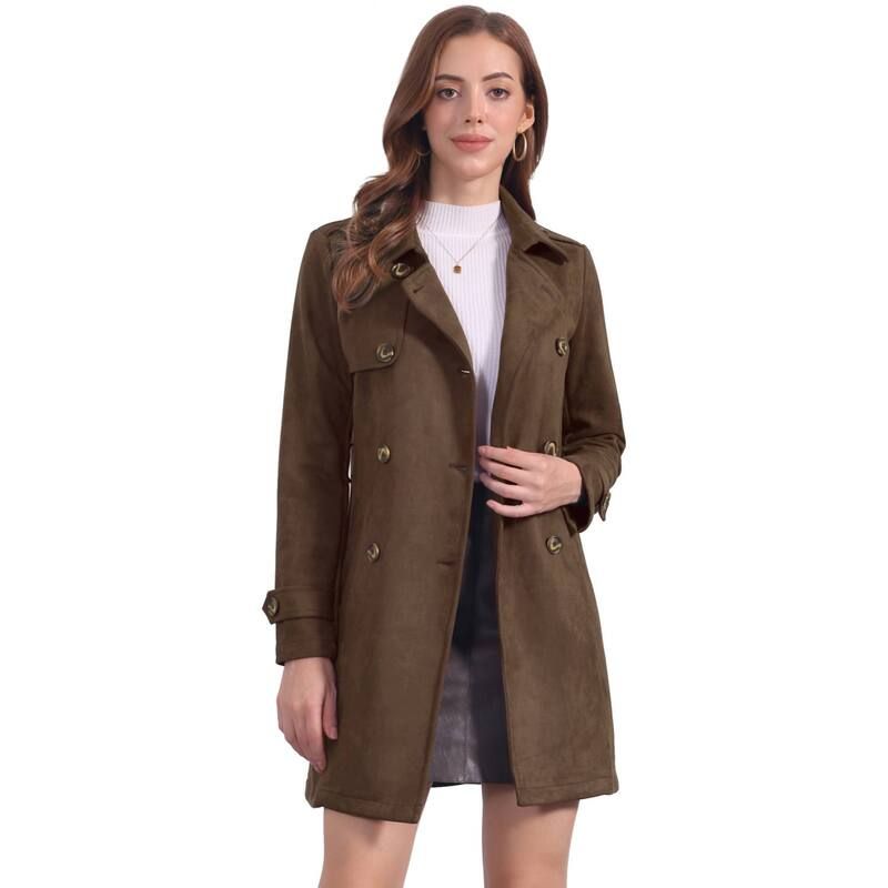 アレグラ ケー レディース アウター ジャケット・ブルゾン スエード コート ALLEGRA K Womens Notched Lapel Double Breasted Faux Suede Tre