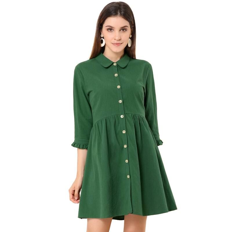 アレグラ ケー レディース トップス ワンピース ミニ シャツ ALLEGRA K Womens Casual 34 Sleeve Button Front Flare Mini Shirt Dres
