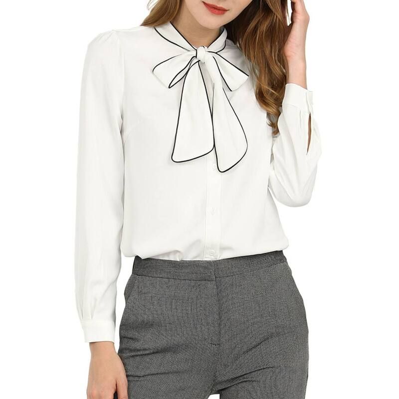 アレグラ ケー レディース トップス シャツ ボタンダウン ブラウス ALLEGRA K Womens Tie Neck Button Down Work Long Sleeves Blouse Sh